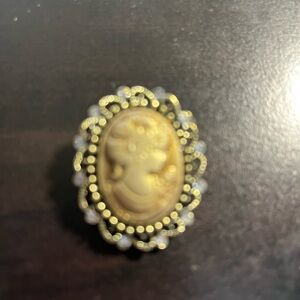 Pink and crystal cameo brooch